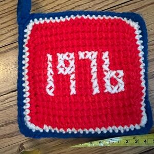 Vintage Red and Blue Crochet 1976 Pot Holder